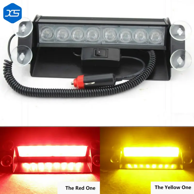 New Car Styling 8 LED Red Blue Car Police Strobe Flash Light Dash