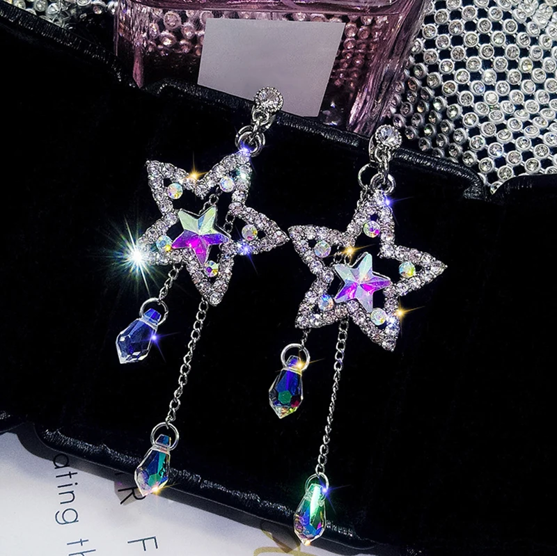 1 Pair Big Crystal Tassel Earrings For Women Hollow Girl Water Drop Long Earrings New Fashion Jewelry Wholesale