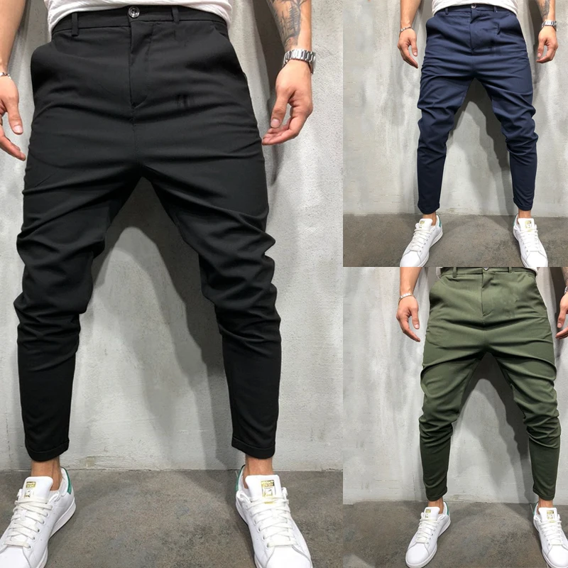 

OLOME Brand New Solid Pants Summer Autumn Casual Homme Trousers Work Out Streetwear Button Hip Pop Pants Plus Size 2019