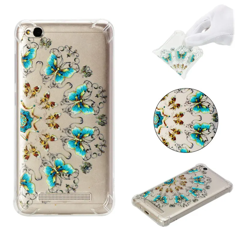 Silicone Case For Xiaomi Redmi 4A Back Cover Painted Cartoon Flower Butterfly Phone Bags Protective Cases 5 Note 5A Pro 4X
