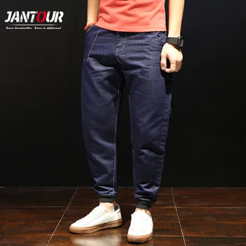 

2018 new Brand nine Ankle length jeans men, fashion Loose Straight blue Denim jeans male Causal Shrink trousers man plus size
