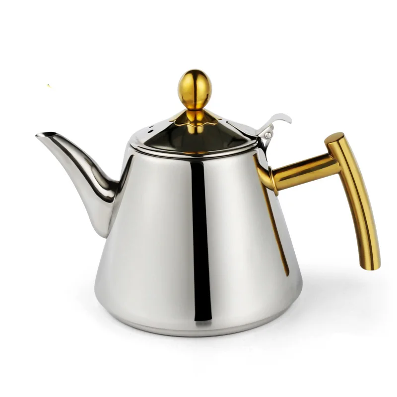 Фирменная Новинка Золотая Ручка чайный горшок 304 из нержавеющей стали высококачественный чайник для воды индукционная плита Frnaces использовать чайник 1.2L - Цвет: Silver 1.2L