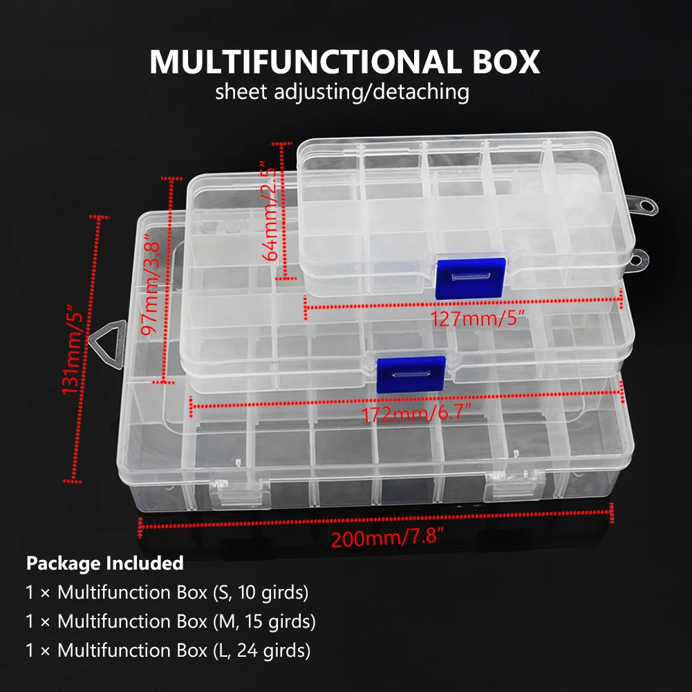 

15 10 grids Adjustable 24 Compartment Transparent Plastic Storage Box Jewelry Earring Case small objects Caja de almacenaje