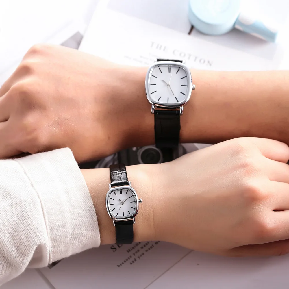 Модные черные часы для женщин мужчин любителей смотреть пара кожа кварцевые наручные часы Женский Мужской Часы Relogio Feminino Reloj Horloge