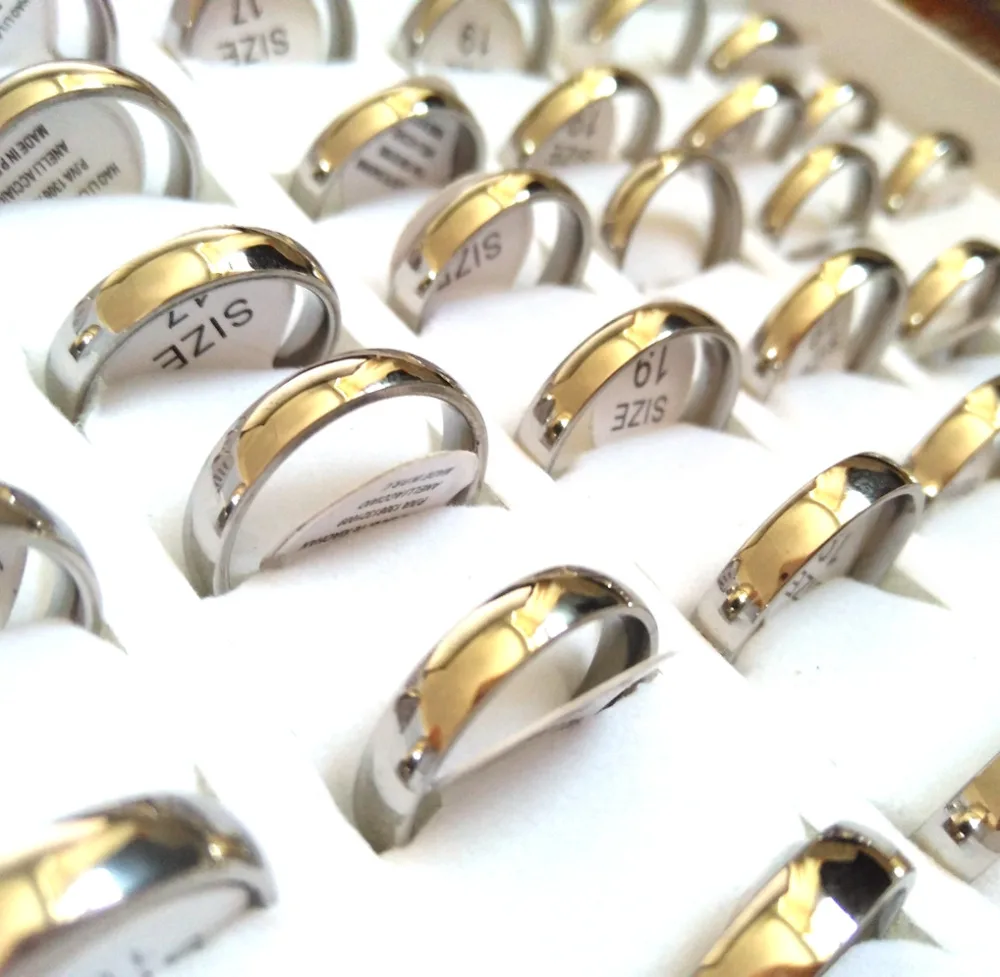 

50pcs Silver Polished Comfort-fit 4mm Band Stainless Steel Wedding Engagement Rings Wholesale Men Women Jewelry Lots