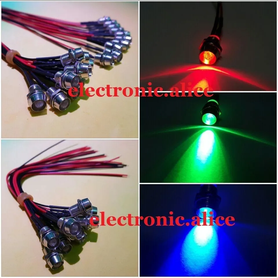 

10-100pcs 5mm 12V colorful pre-wired LED Metal Indicator Pilot Dash Light Lamp Wire Leads New