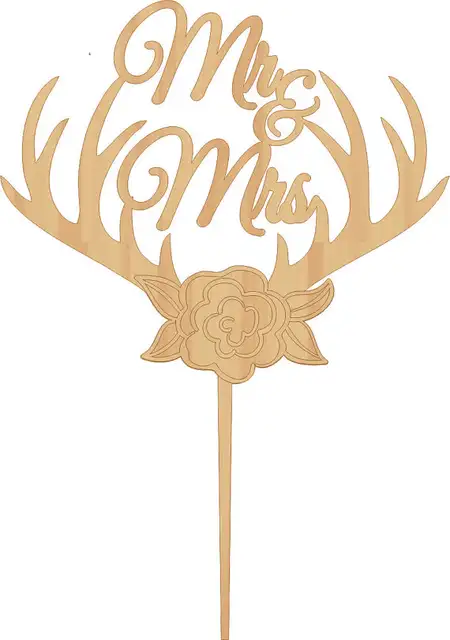 Wedding Cake Topper Deer Antlers Mr Mrs Monogram Initial Cake