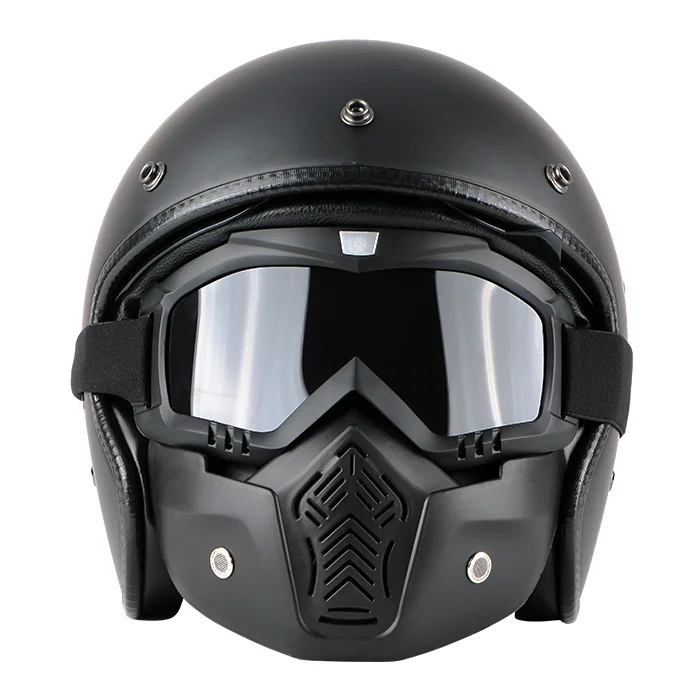 Винтажный шлем из черного стекловолокна с открытым лицом 3/4 мотоциклетный шлем для мотокросса Casco Jet винтажный Ретро шлем с внутренним козырьком F02 - Цвет: helmet and mask