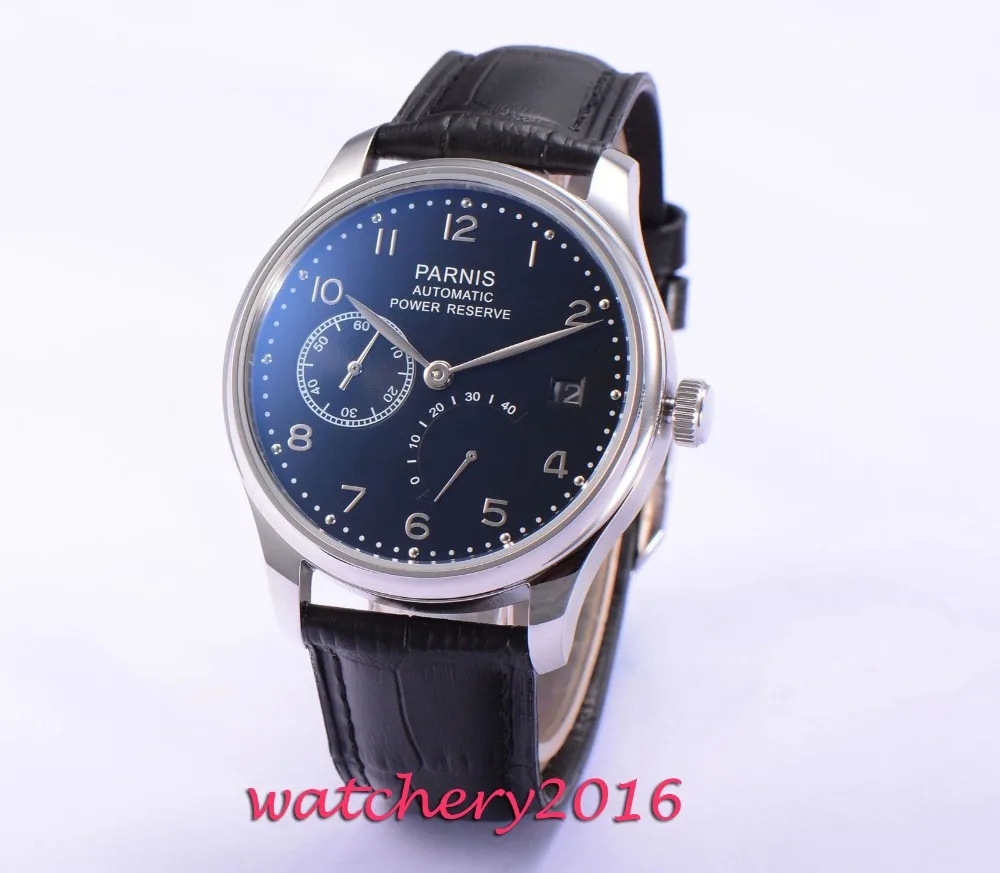 

43mm Parnis black dial date power reserve ST 2530 Automatic men's watch