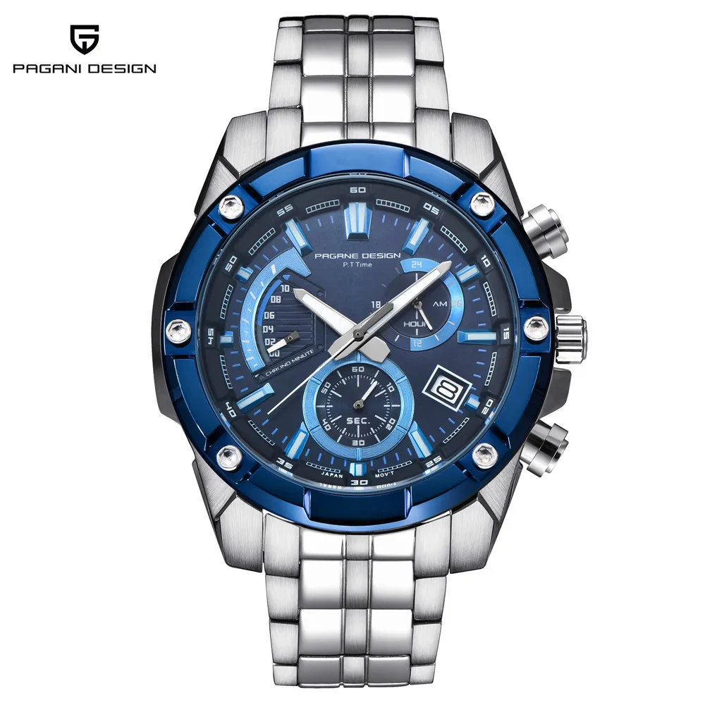 

PAGANI DESIGN Luxury Brand Men Watches Full Steel Chronograph Quartz Wristwatches Mens Waterproof Sport Watch Clock reloj hombre