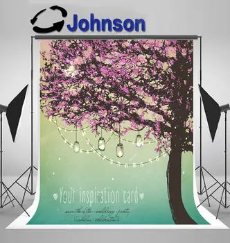 

outdoor lights Pink Tree Decorative Party Garden backdrops Vinyl cloth High quality Computer print wedding background