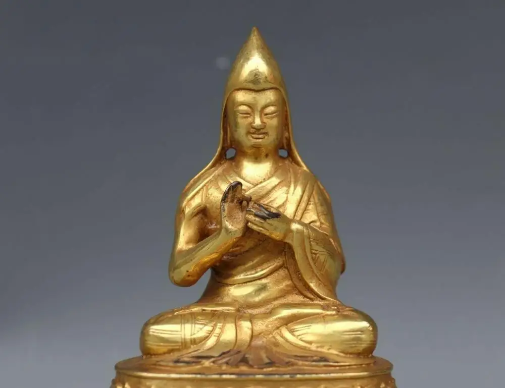 Тибетский буддизм Старая Бронза Медь лама Tsong kha pa Tsongkhapa статуя