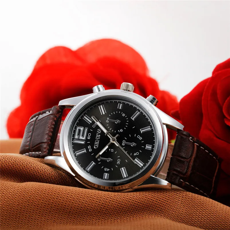 Hot sale Men Casual Checkers Faux Leather Quartz Analog Wrist WatchMen Wholesale #2AP18 (1) - 