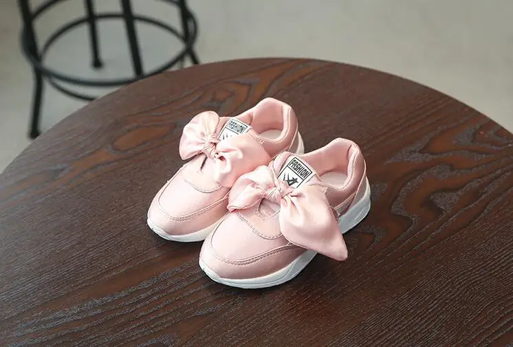 2019New fashion children's shoes spring and autumn girl's bowknot recreational shoes children's shoes breathable athletic shoes - Color: Pink