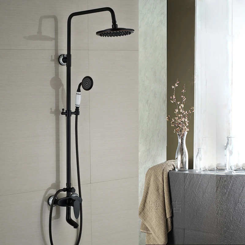Single Handle Bathroom Rainfall Brass Shower Set Faucet Surface Mounted with Tub Spout Handshower