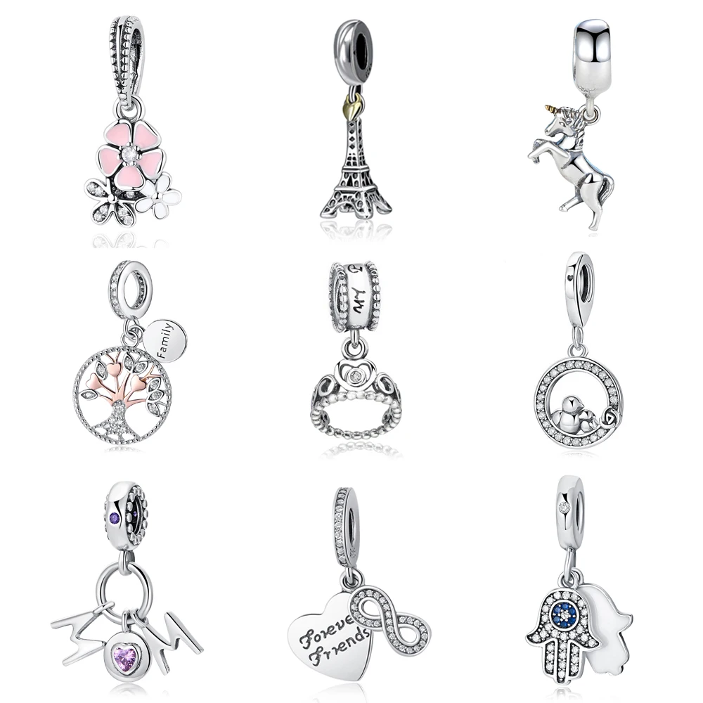 100% Bạc 925 Đính Hạt Kỳ Lân Tòn Ten Hạt Charms Phù Hợp Với Ban Đầu Vòng Tay Pandora Vòng Cổ Chân Thực Trang Sức Mẹ Tặng