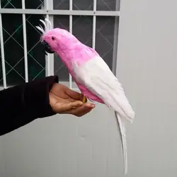 Около 40 см розовый и белый Перья попугай птица, модели ручной работы, полиэтилен и перья попугай опору, украшение дома игрушка в подарок w3957