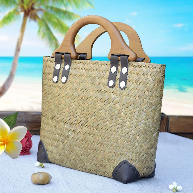 New] Thailand imported straw bags handbags handbags handmade holiday