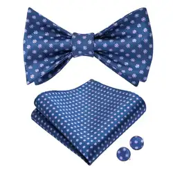 Галстук-бабочка для мужчин синий галстук Шелковый бабочка галстук цветочный Handky набор запонок для смокинга Свадебный регулируемый