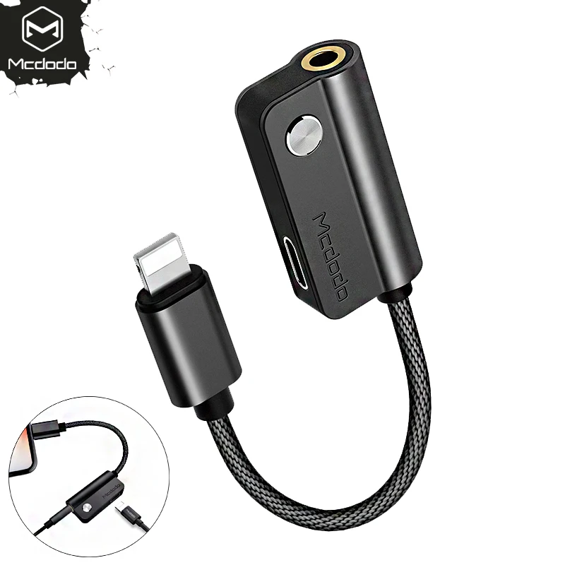 Goede MCDODO Audio 2 in 1 Adapter voor iPhone 7 8 Plus X Kabel Splitter voor iPhone 3.5mm Jack met opladen iPhone Aux Kabel iOS 11