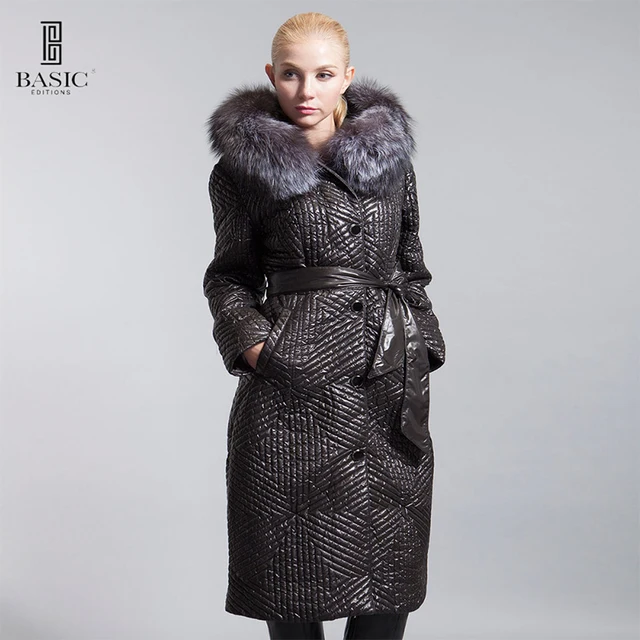Cheap BASIC Winter Slim Fit Style Cotton Coat Women's Hooded Fox Fur Collar 3M Thinsulate Jackets Warm Winter Coat Parkas - D11015