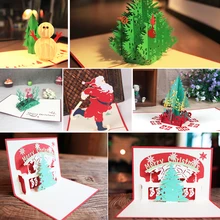 Merry Christmas Tree Винтаж 3D лазерная резка всплывающая бумага ручной работы на заказ поздравительные открытки Рождественские подарки сувенирные открытки