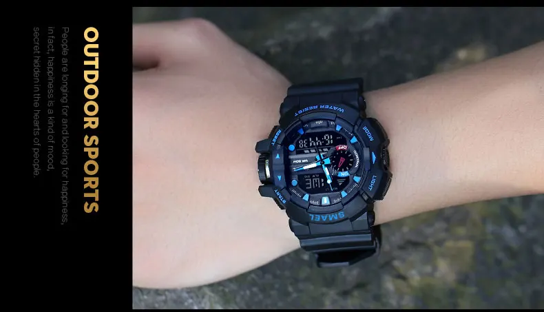 Светодиодный кварцевые наручные часы Роскошные SMAEL крутые мужские часы большие часы цифровые часы Военные Army1436 водонепроницаемые спортивные часы для мужчин