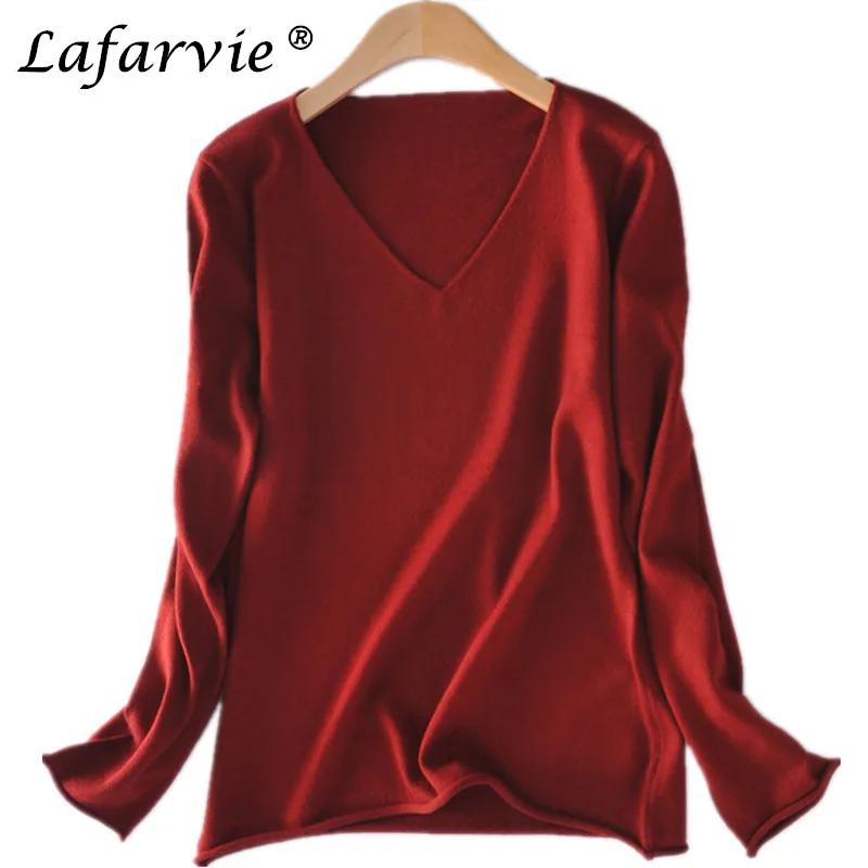 

Lafarvie New Fashion Off Sale Cashmere Sweater V-Neck Full Sleeve Woman Sweaters Winter Warm Knitted Pullovers 10Colors S-XXL