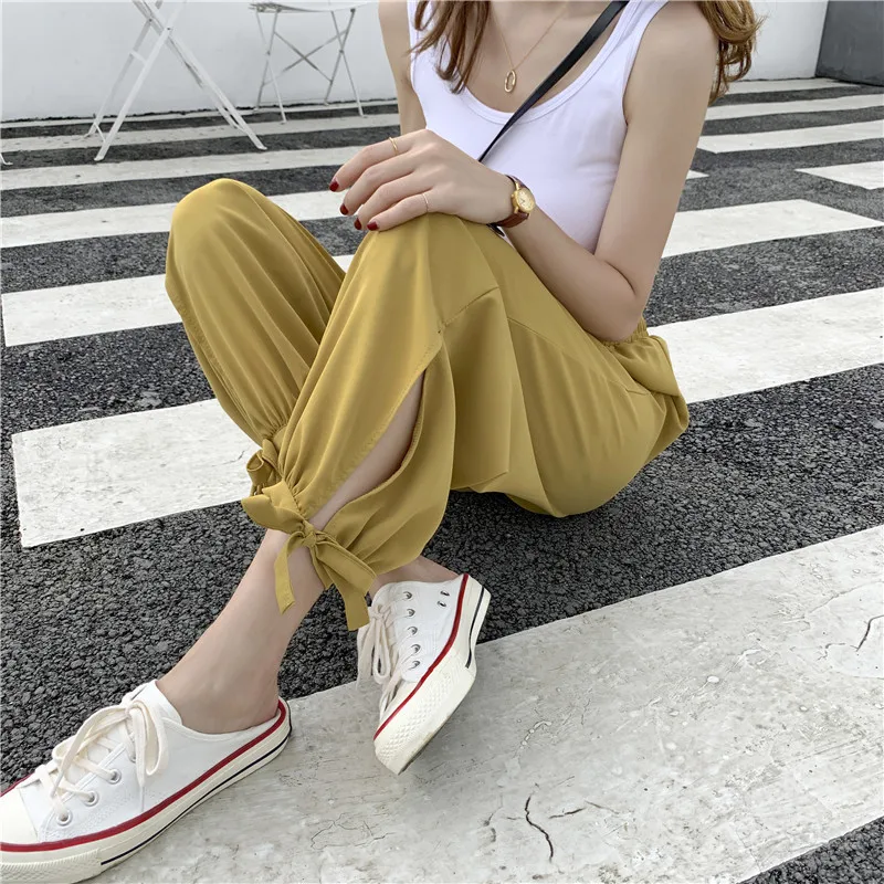 LKlady Casual Pants Beamed Legs Beach Female Summer Loose Thin Chiffon Large Size High Waist Nine Points Pants Wide Leg Pants LKlady Casual Pants Beamed Legs Beach Female Summer Loose Thin Chiffon Large Size High Waist Nine Points Pants Wide Leg Pants