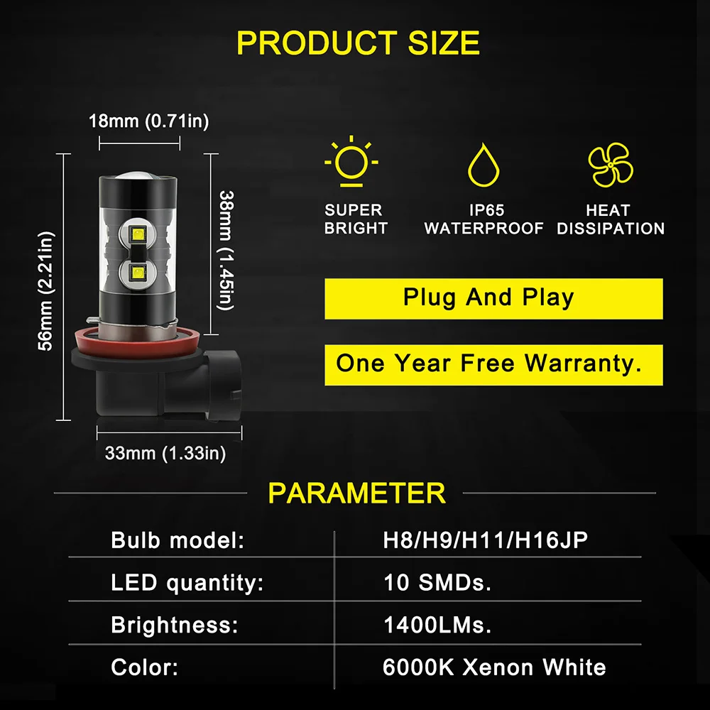 AUXITO PSX24W H16 H8 H11 Светодиодная лампа H10 9006 HB4 светодиодные противотуманные фары s 6000K 12