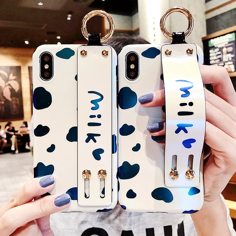 

Wristband cow pattern spot 6plus phone case for iPhone x phone case iPhone xs max ins same paragraph 8plus drop-proof case
