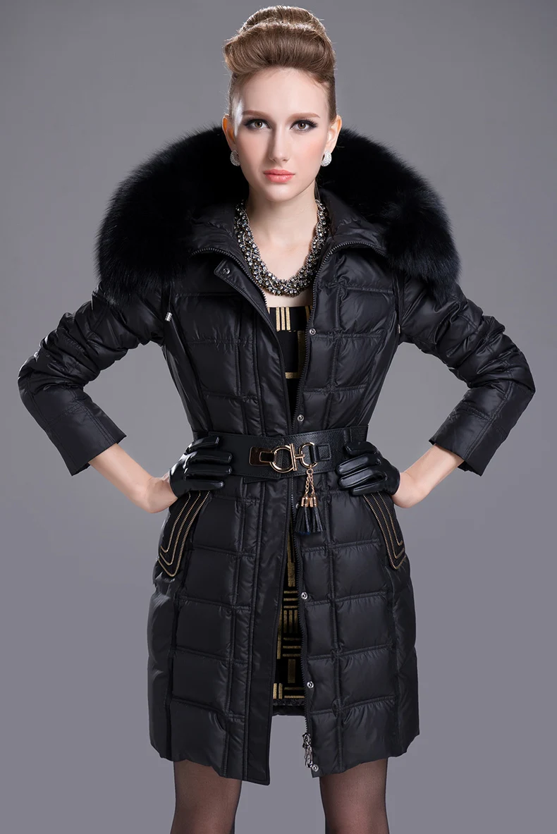 2014 women's winter coat luxory raccoon fur collar jacket ladies long