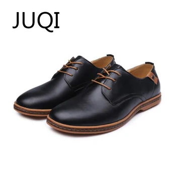 

JUQI 2018 Men'S Casual Shoes Men Shoes For PU Leather Solid Loafers Lace-Up Moccasins Mens Luxury Brand Moccasin Rubber Shoes