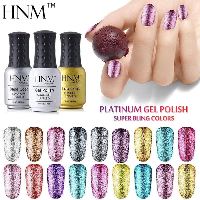 

HNM Nail Art 8ML Gel Nail Polish Glitter Soak Off UV Nail Gel Long Last Gel Varnish Esmalte Permanente Stamping Gelpolish Ink