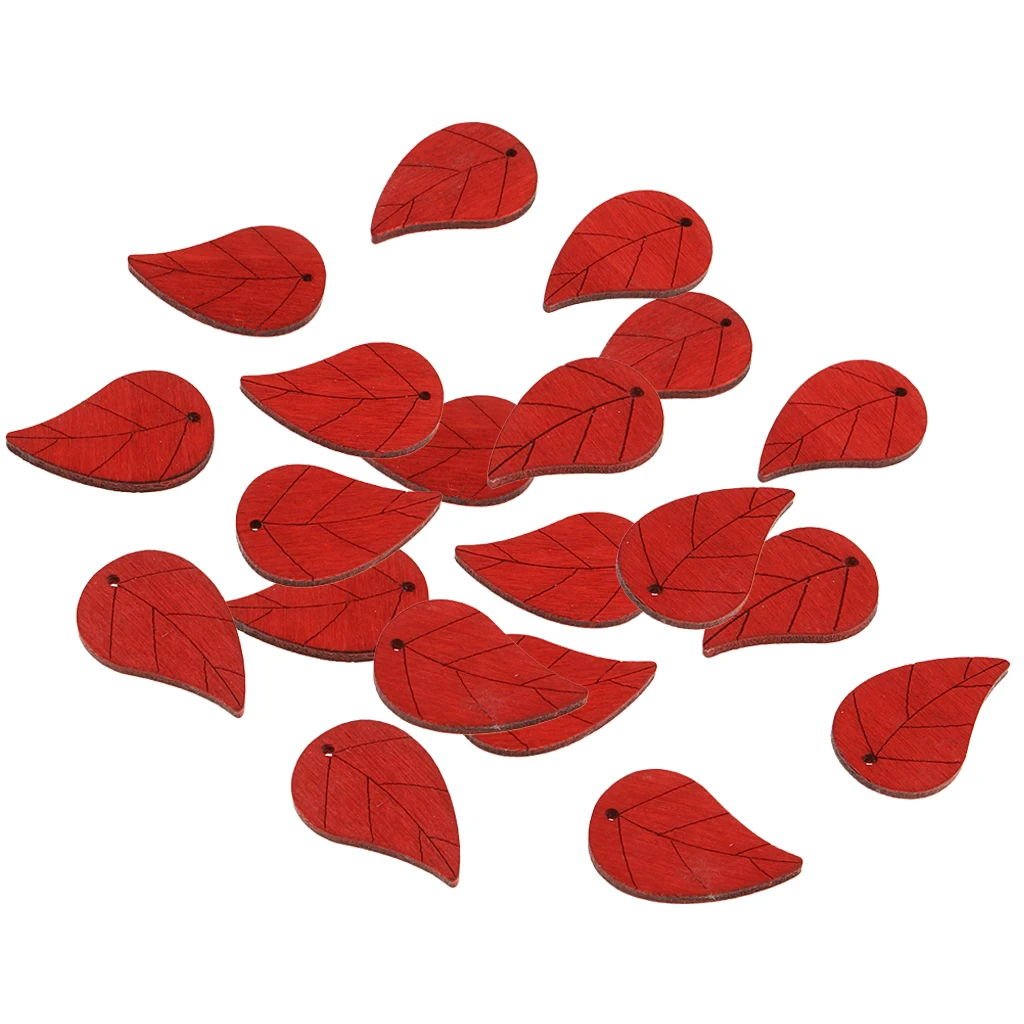 MagiDeal 20pcs Lot Color Painted Wooden Loose Beads Handmade Leaf Shape Jewelry Making