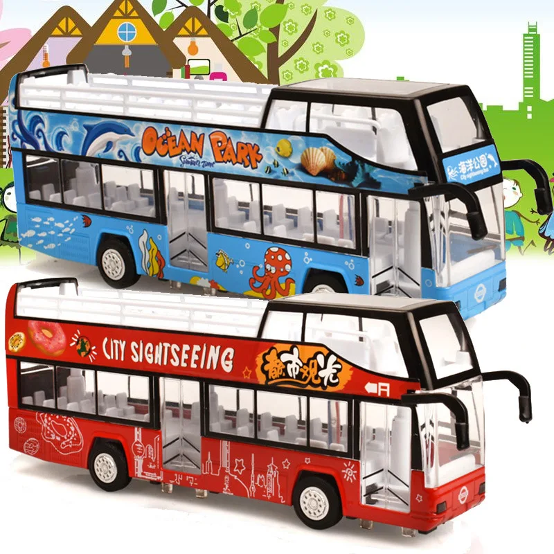 

Simulation Double-decker Tour Bus Model Diecast City Touring Alloy Bus Model Children's Sound and Light Pull Back Bus Toy Car