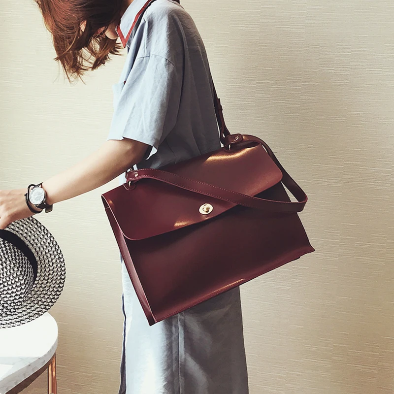 

Retro Fashion Female Big Bag 2019 New Quality PU Leather Women's Designer Handbag Ladies Briefcase Tote Shoulder Messenger Bags