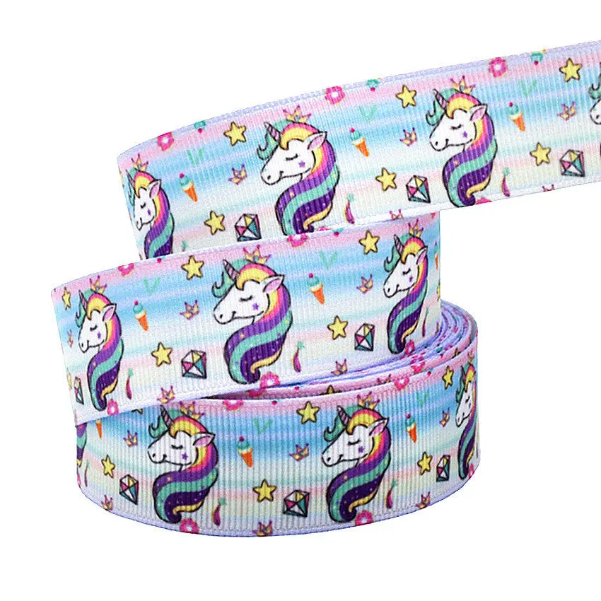 10Yard 25mm Unicorn Grosgrain Ribbon Printed Rainbow Star Ribbon For DIY Hairbows Accessory Gift Wrapping Wedding Party Decor - Цвет: B3R261