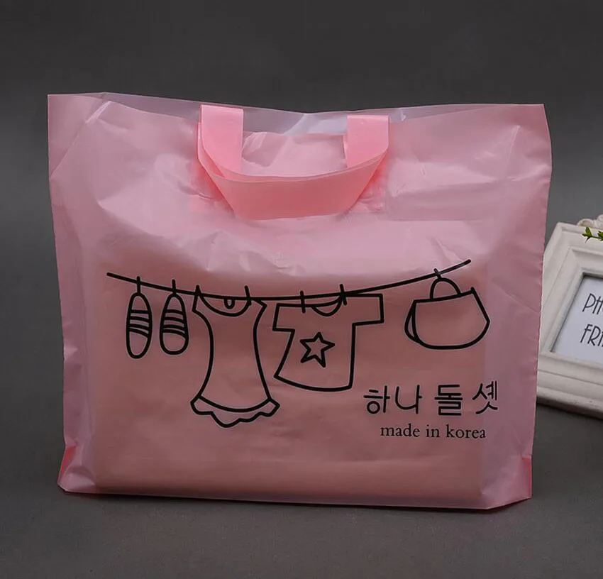 50 шт., 38x28 см толщиной бежевый, розовый Корея Пластик подарочная упаковка сумка с ручкой, одежда Обувь хозяйственная сумка для хранения