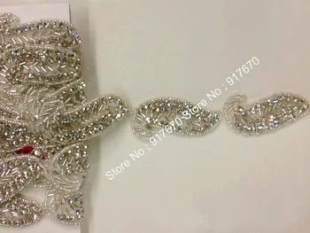 

10yards Crystal Rhinestone Beaded Lace Appliques for Fashion Wedding/Bridal Dresses pedras para artesanato Trims