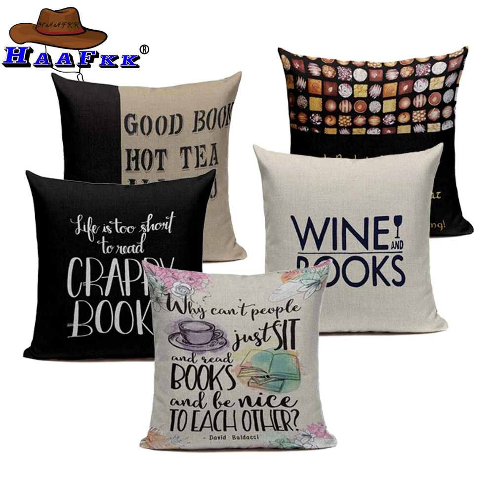 

I love books Happy Reading more Coffee Tea Wine Home Decor Sofa Car Seat Decorative Cushion Cover Capa Almofada Pillow Case