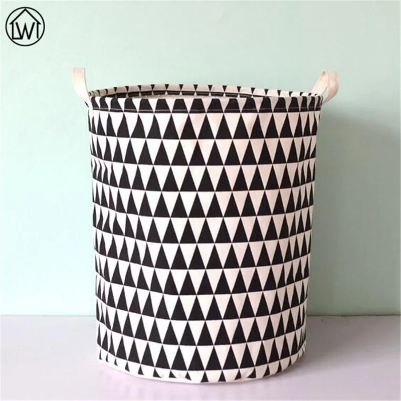 

Scandinavian 40X50cm Canvas Fabric Foldable Storage Basket Black Geometric Pattern Kids Toy Storage Basket Laundry Basket Zakka