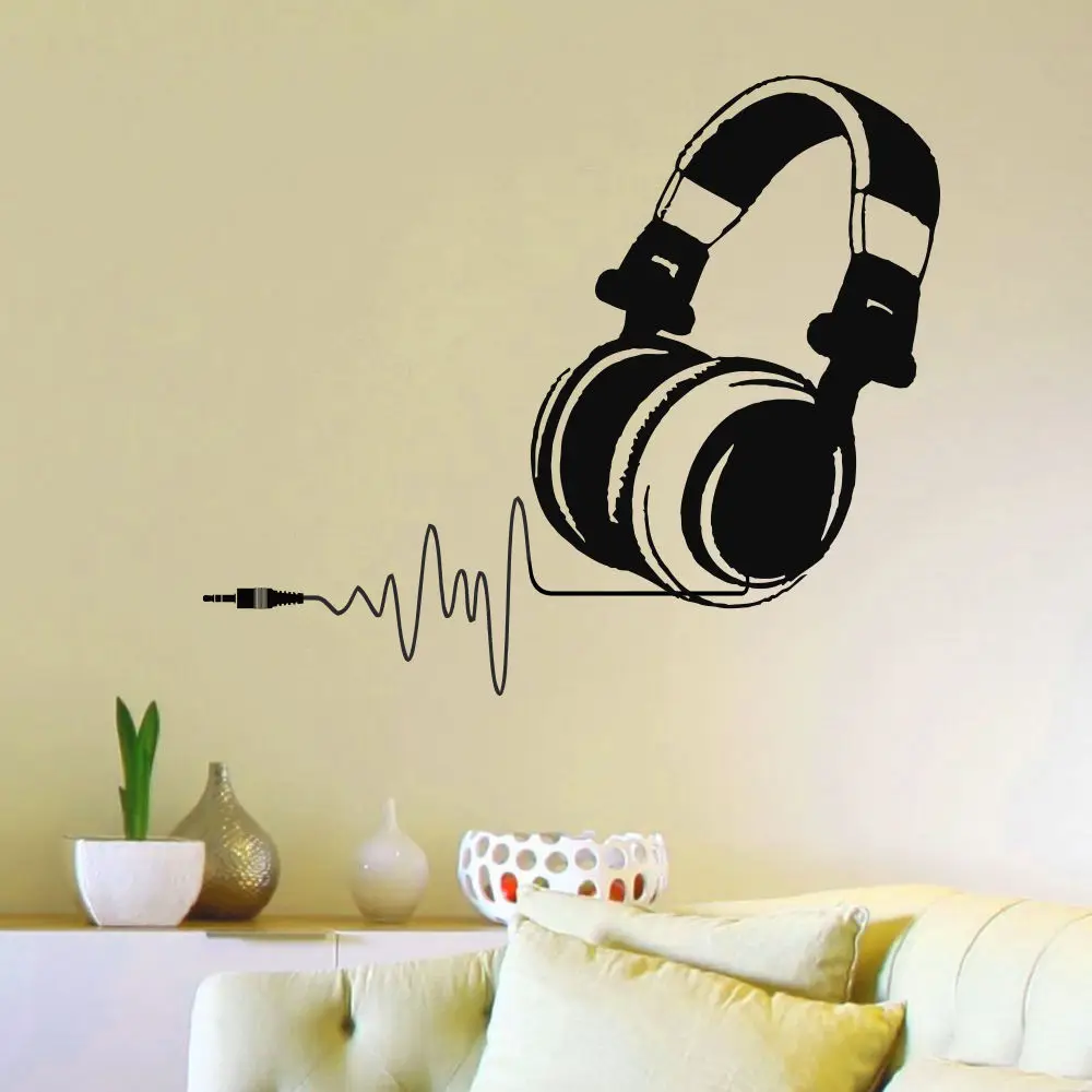 Горячие виниловые наклейки на стены DJ наушники аудио Музыка импульса Знак