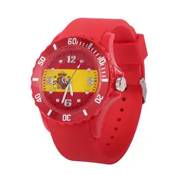 Испанский флаг узор 2018 Мода кварцевые часы красный Силиконовый мягкие удобные унисекс спортивные Наручные часы