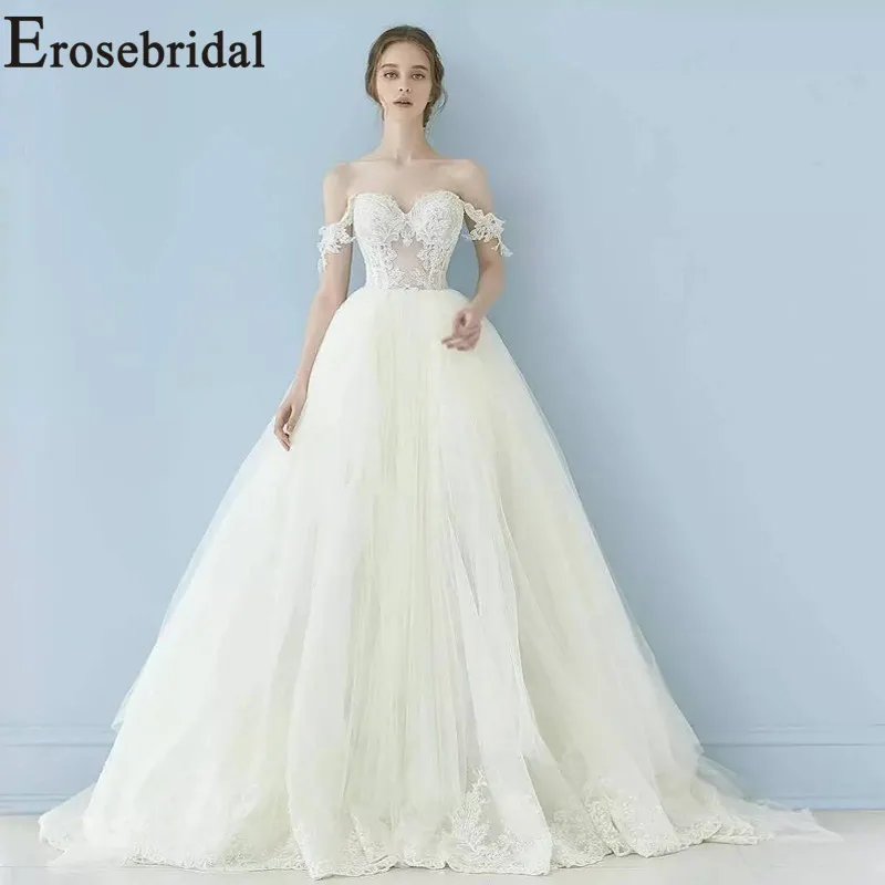 

Erosebridal New Arrival 2019 Tulle Wedding Dress Strapless Wedding Gown Simple Women Bride Dress off the Shoulder vestido Dress
