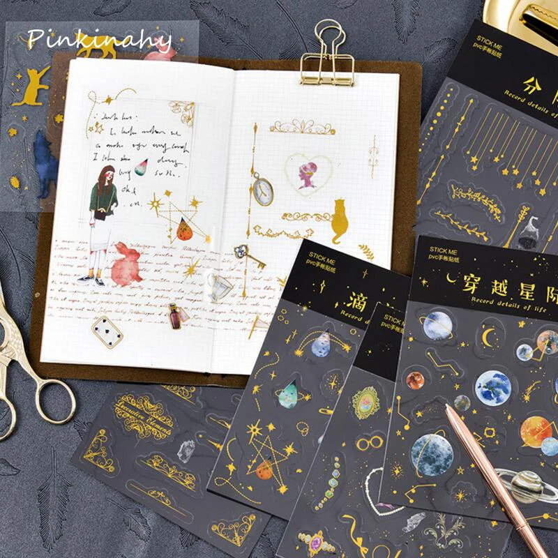 

5 pcs Creative Kawaii Planet Alice Girl Gilding Paper Sticker Decoration Diy Ablum Diary Scrapbooking Label Stickers Stationery