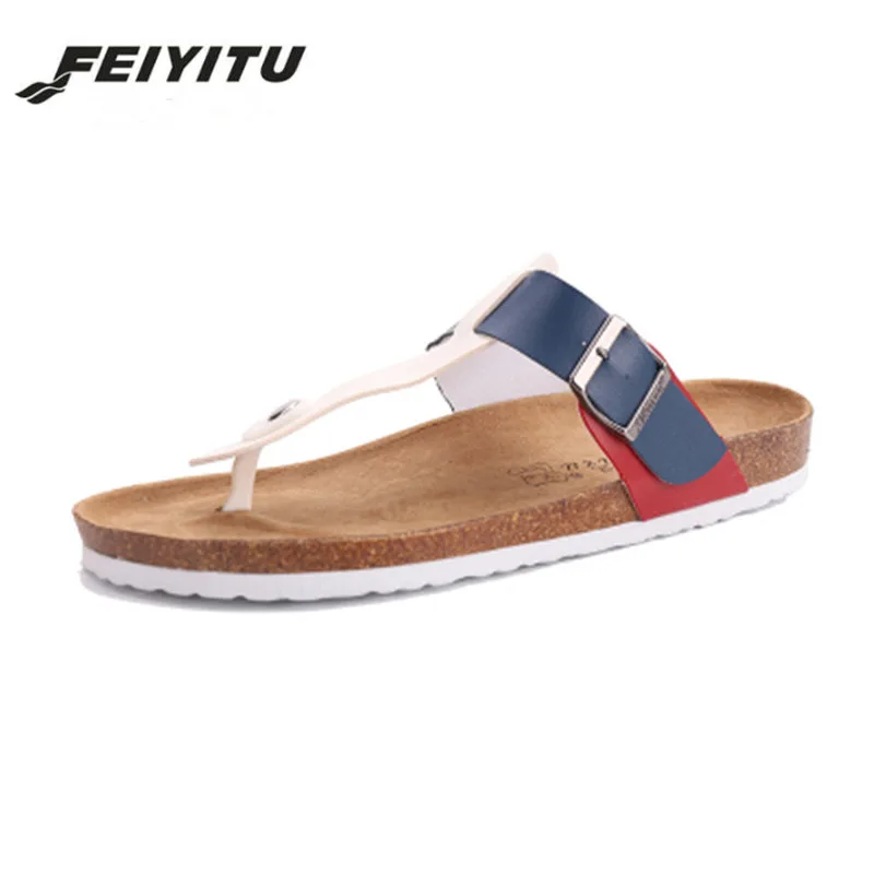 

FeiYiTu Cork Slipper 2018 New Men Summer Mixed Color Casual Beach Slip on Flip Flops Slides Shoe Flat With white black eu 35-45