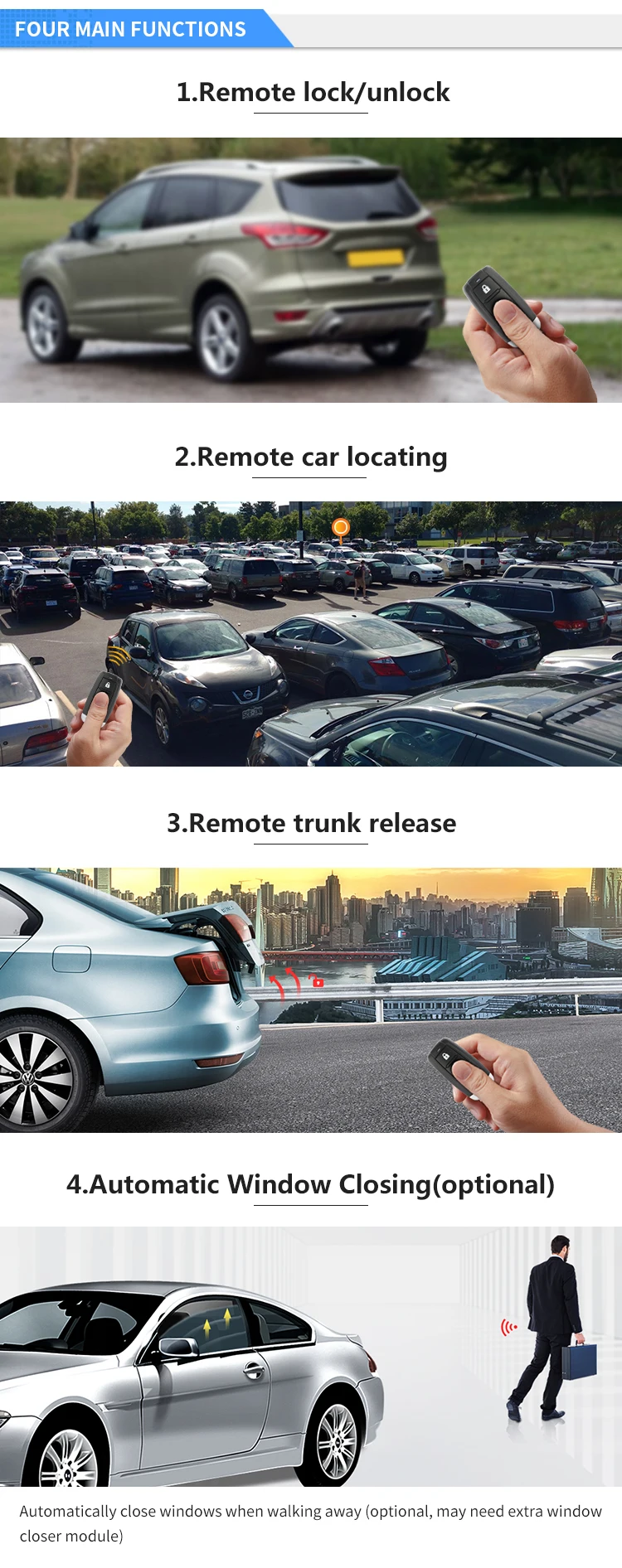 EASYGUARD универсальная версия автомобиля без ключа система входа ключи для удаленной блокировки автомобиля, Дистанционное открытие багажника и удаленное определение местоположения автомобиля