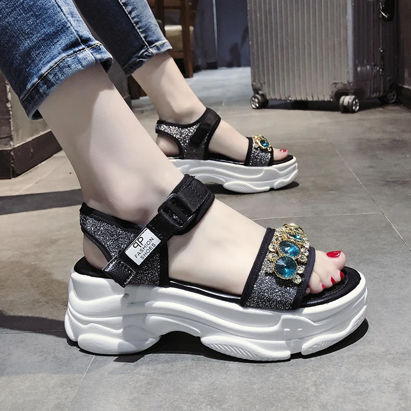 

diamond-encrusted high platform sandals women thick bottom comfortable hook loop summer shoes woman casual sandalias594206241376