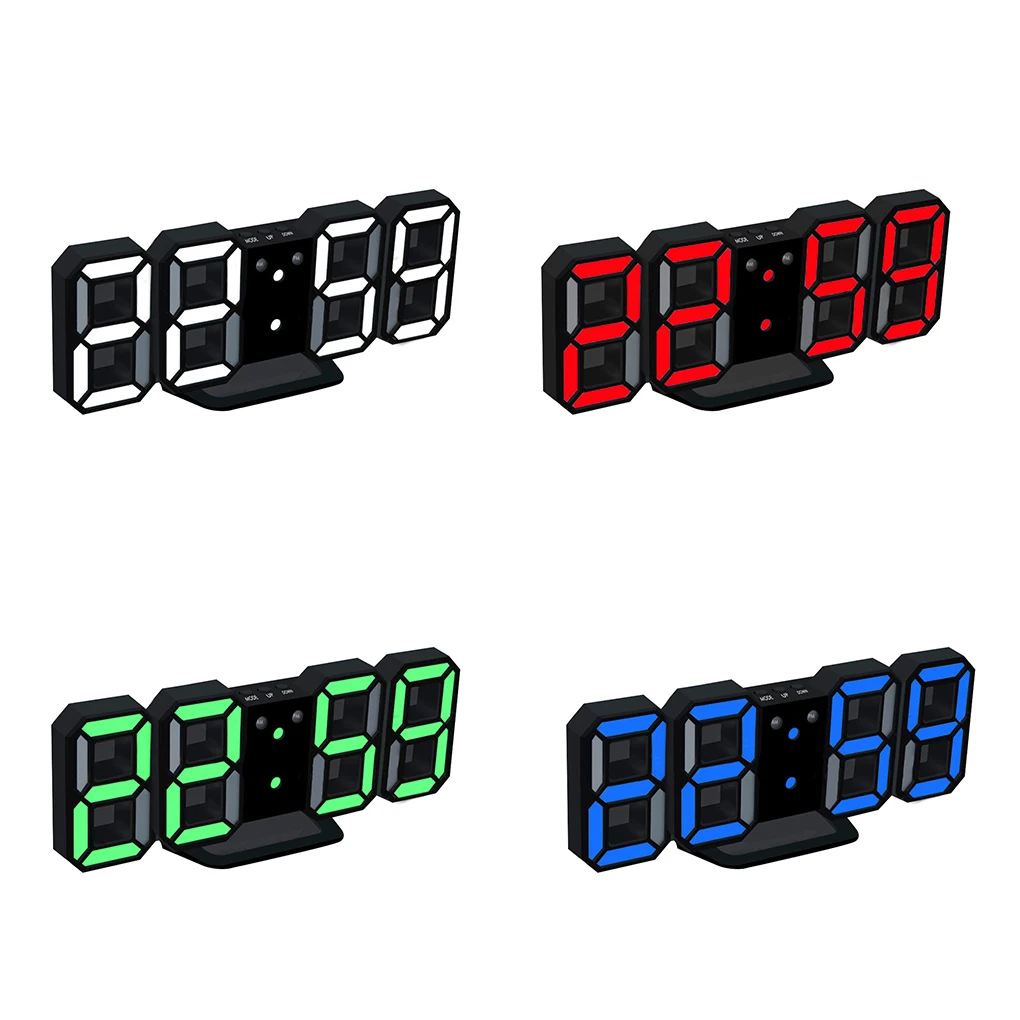 Светодиодный, прямоугольный, 3D, цифровые часы, настольные часы с будильником, 24 или 12 часов, настенные часы для украшения дома